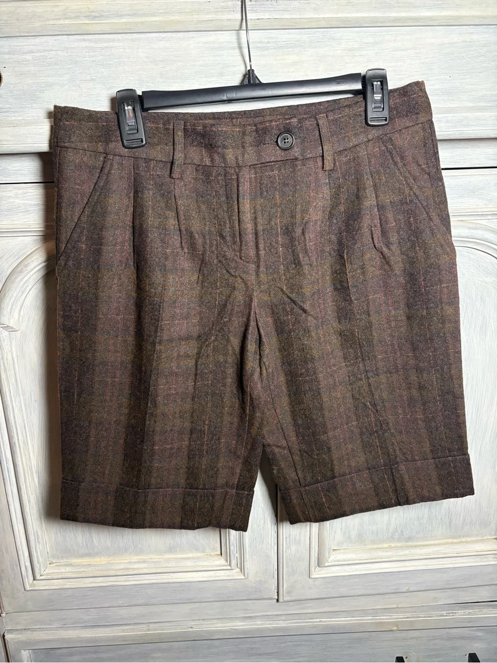 United‎ Colors Of Benetton Brown Plaid Pleated Shorts Menswear Academia Luxury